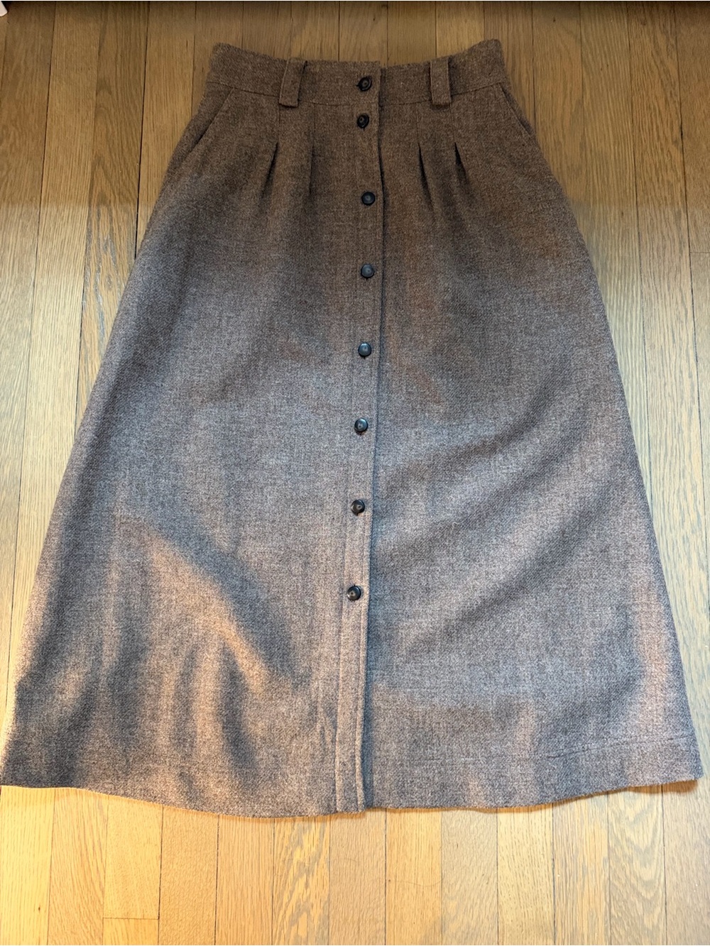 Sezane Clarine Brown Button-Front Midi Skirt